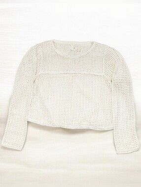 Zara Women's (Size XS) Cream/Ivory Crochet-Like Cut-Out Long-Sleeve Crop Top